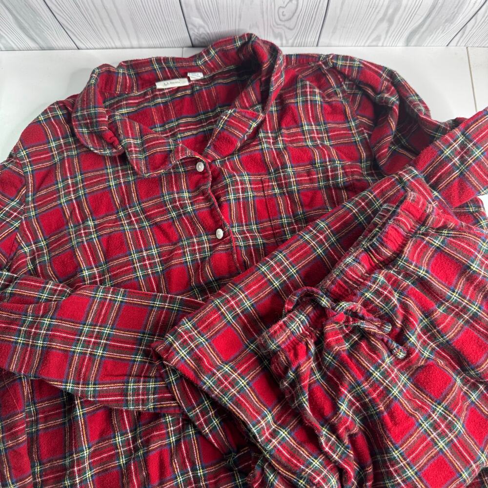 LL Bean Red Plaid Cotton Flannel Pajamas Set Womens Size 2XL Pants Button Down